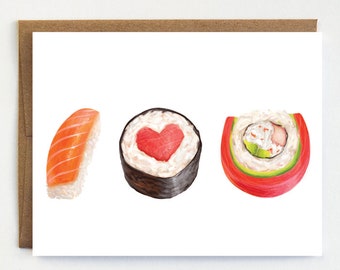 Sushi Love Card - Sushi Anniversary Card | Sushi Card | Sushi Lover | Sushi Valentine Card | Foodie Valentine's Day Card