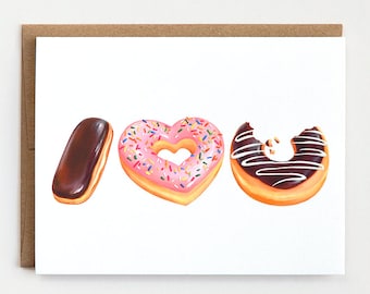 Donut Love Card - I Love You Card | Valentines Day Card | Foodie Love Card | Doughnut Card