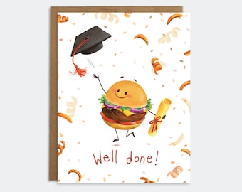 Burger Graduation Card - Well Done Card | Congrats Grad Card | Well Done | Cheeseburger Card | Burger Card