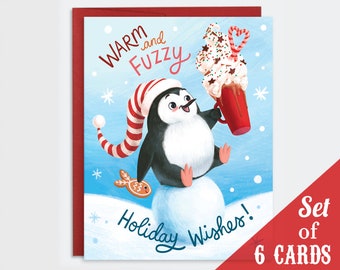 Penguin Holiday Card Set - Set of 6 Holiday Cards | Penguin Christmas Cards | Warm Holiday Wishes | Penguin Cards | Cute Christmas Cards