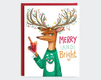 Merry and Bright - Sarcastic Holiday Card | Funny Christmas Card | Deer Holiday Card | 2020 Christmas Card | 2020 Holiday Card