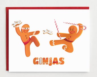 Funny Christmas Card - Ginjas Card | Funny Holiday Card | Gingerbread Ninjas Card |