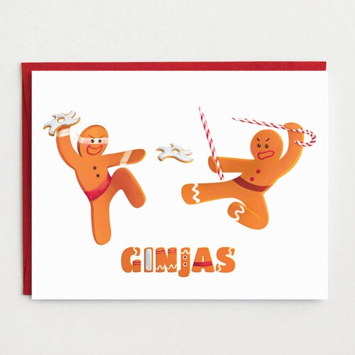 Drôle de carte de Noël - Ginjas Card | Drôle de carte de vacances | carte Ninjas en pain d’épices |