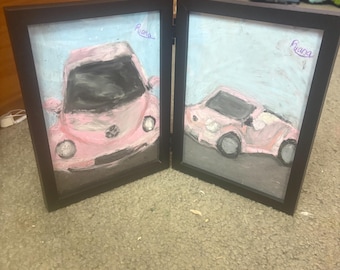 Pink Volkswagen Beetle by Riana Nicole (5x7) SIGNED