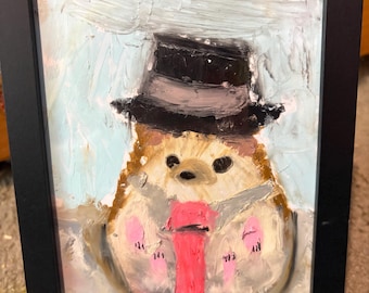 Erizo con sombrero de copa y corbata, de Riana Nicole (5x7), FIRMADO.