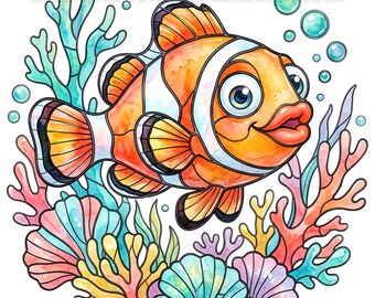 14 aquarel zeeleven clipart set, oceaandieren png, zeester octopus schildpad kwal, onderwater avontuur graphics