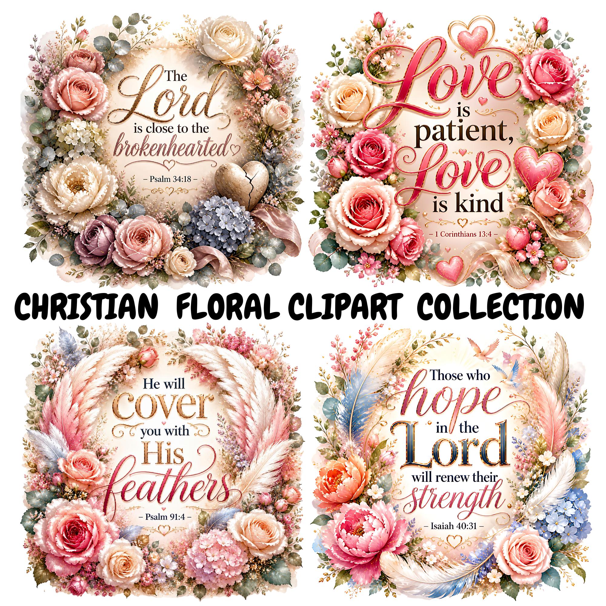 Christian Floral Bible Verse PNG Bundle, Watercolor Scripture Clipart ...