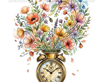 16 grillige bloemen clipart, Hello Spring clipart png collectie, aquarel boho clipart voor scrapbooking, kaarten of uitnodigingen 300dpi