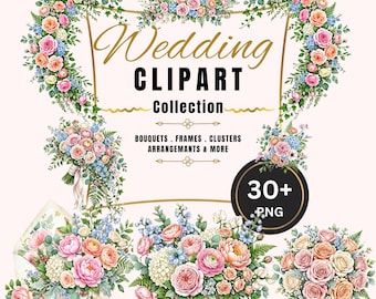 Aquarel bruiloft bloemen clipartset, blozen roze blauwe bloemen png, boeketten, lijsten, bogen, romantische bruids grafische bundel
