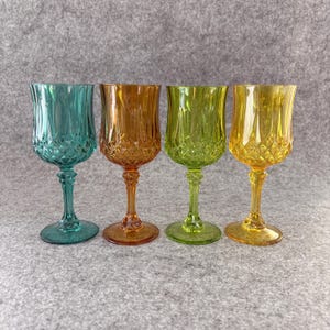 Cristal d'Arques Longchamp Colored Wine Glasses Set of 4 Mixed Colors France