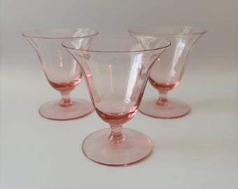 Vintage Pink Depression Glass Footed Tumblers Set of Three 1930s-40s