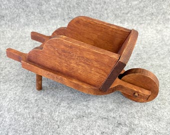 Vintage Handmade Wood Miniature Wheelbarrow Folk Art Decor