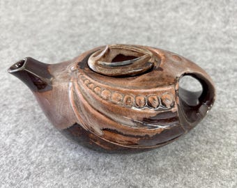 Vintage Made in Japan Brown Drip Glaze Teapot, Mid Century Studio Pottery