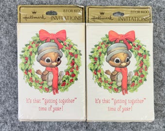 Hallmark Vintage Christmas Party Invitations Two Packs, Retro Holiday Ephemera