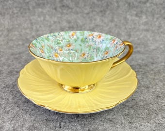 Shelley England Marguerite Chintz Oleander Cup Saucer Yellow Gold 13693