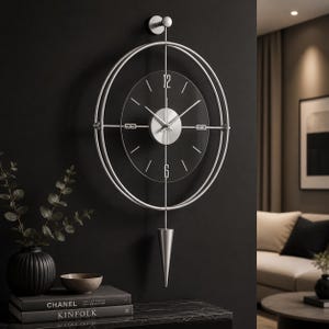 Oversized Metal Wall Clock, Wall Hanging with Pendulum