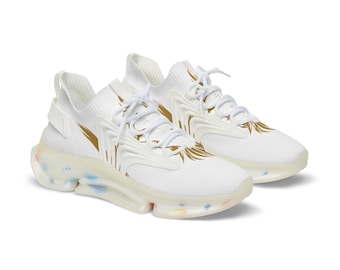 Gold Feather Swirl Sneakers Men's Mesh Sneakers | White Athletic Shoes