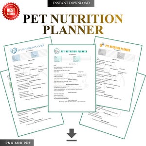 Pianificatore di alimentazione per animali domestici / Diario alimentare per cani in PDF / Strumento di monitoraggio della preparazione dei pasti per gatti / Registro di controllo delle porzioni per cuccioli / Integratori per animali / Download immediato