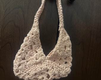 Crocheted Mini Handbag with Granny Squares – Pink Boho Bag