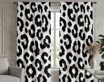 Black White Leopard Blackout Curtain, Modern Animal Print Curtain Panel, Monochrome Window Curtain, Minimalist Home Decor (1 Piece)
