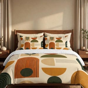 Modern Boho Comforter, Mid Century Bedding, Geometric Comforter, Abstract Bedding, Earth Tone Comforter, Minimalist Bedspread