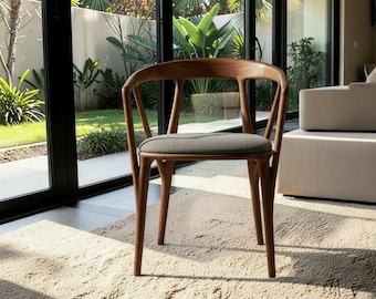Silla de nogal macizo, hecha a mano, asiento ergonómico de madera, tapizado personalizado, sillón auxiliar de lujo moderno para comedor.