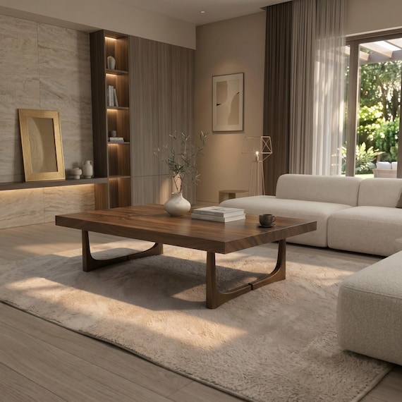 Solid Walnut Coffee Table, Living Room Coffee Tables, Wood Art Furniture