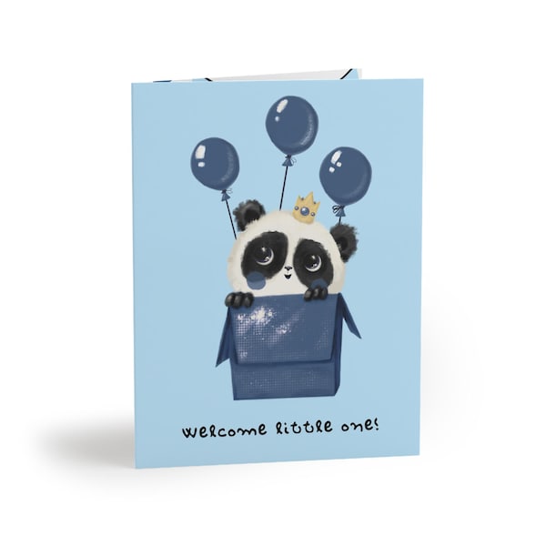 Panda Baby Boy Shower Card, Blue Balloons ( Set of 8, 16 or 24)