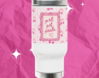 Taza de viaje "Girl Got Goals" / Taza de acero inoxidable de 414 ml con asa