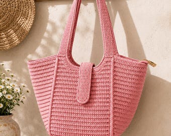 Patrones de ganchillo, Patrón de bolso de ganchillo en PDF, Tutorial de bolso de ganchillo para principiantes, Patrón de bolso tote hecho a mano, Bolso de hombro boho de verano