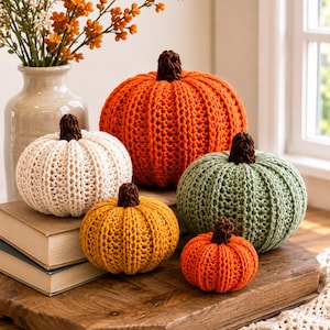 Virkat pumpamönster PDF, 5 storlekar, nybörjarvänlig höstdekoration, Halloween, Thanksgiving och skördesäsong, enkel gör-det-själv-nedladdning