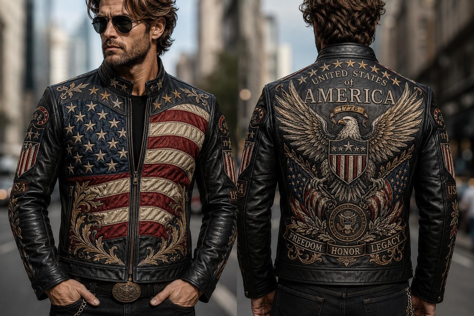 アメリカ国旗刺繍 ブラックレザーライダースジャケット Usa Flag Leather Jacket - Etsy