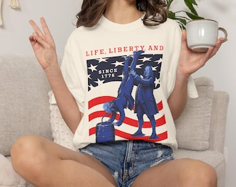4 juli-shirt, Life Liberty Pursuit of Beer-T-shirt | Patriottisch koloniaal bierontwerp, 250 jaar Amerika