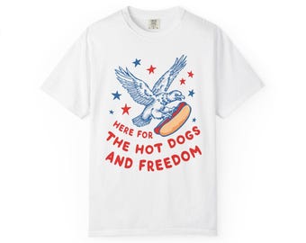 Hier voor het Hot Dogs and Freedom-T-shirt, 4 juli-shirt, Eagle Freedom-shirt | Amerikaanse adelaar hotdog