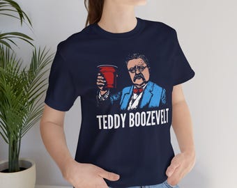 4 juli-shirt, grappig Teddy Boozevelt-T-shirt, 4 juli-bier-T-shirt | Humoristisch T-shirt met historisch portret