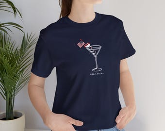 T-shirt 4 juli hotdog en martini, shirt Amerika 250 jaar | Grafisch T-shirt patriottische cocktail