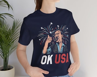 4 juli Ok USA T-shirt, retro vintage shirt, grappig vuurwerkshirt | T-shirt patriottische vuurwerkzanger, Amerika 250 jaar