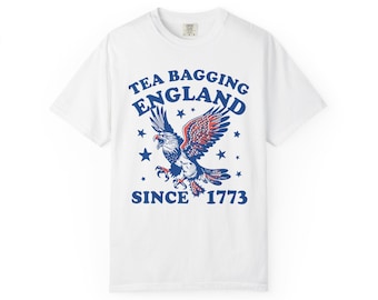 T-shirt met grafische adelaar van Theezakjes Engeland | Sinds 1773, 4 juli-shirt in patriottische vintagestijl