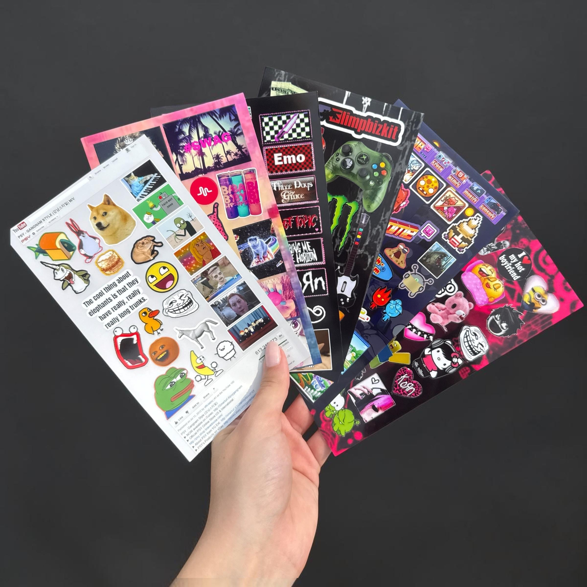 2000s Internet Y2K Scene Inspired Sticker Sheets, 6 Set Webcore Stickers, Emo Journaling and Scrapbooking