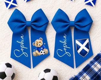 Personalised Scotland Football Cup Hair Bow | Scotland Football Bow Clip | Girls Football Hair Bow | Scottish Supporter Accessories | Euros