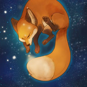 Art Print Fox and Stars Fantasy Wall Decor Nature Lover Gift for Fox Fan Fox Art Frame Gift Nursery Decor