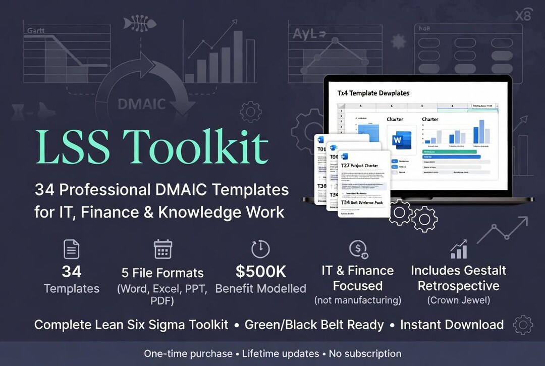 Lean Six Sigma DMAIC Toolkit | IT, Finance Templates | Green/black Belt ...