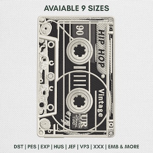 Vintage Cassette Tape Embroidery Design, Hip Hop Mixtape Embroidery Pattern, PES DST, Multi Sizes