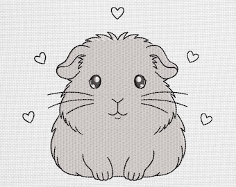 Cute Guinea Pig Embroidery Design, Kawaii Pet Machine Embroidery File, Small Animal Pattern, 9 Sizes Included