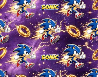Sonic The Hedgehog Fabric, Sonic Cartoon Cotton Fabric, Galaxy Gaming Fabric, Retro Video Game Fabric, Sewing Fabric By The Half Yard