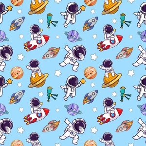 Rymdastronaut bomullstyg: 55 tum bredd, 100 % bomull, Astronauter, Raketer, Planeter, Stjärnor, Barn