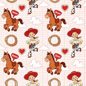 Toy Story Jessie-tyg, Cowgirl-tecknat bomullstyg, sött western-barntyg, hästfigurstyg, sytyg på en halv meter