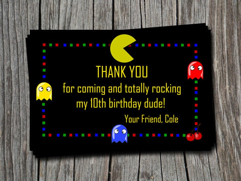 Retro 80 S Themed Pac Man Thank You Note Or Birthday Etsy