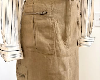 Spódnica maxi cargo z lat 90. w stylu vintage, khaki, lniana, Moschino, tania i szykowna, designerska, mała, średnia