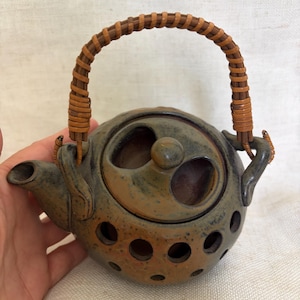 Calentador de velas con forma de tetera vintage, quemador de aceite de cerámica, decoración bohemia para el hogar, calentador de velas de cerámica rústica, quemador de incienso, decoración cottagecore